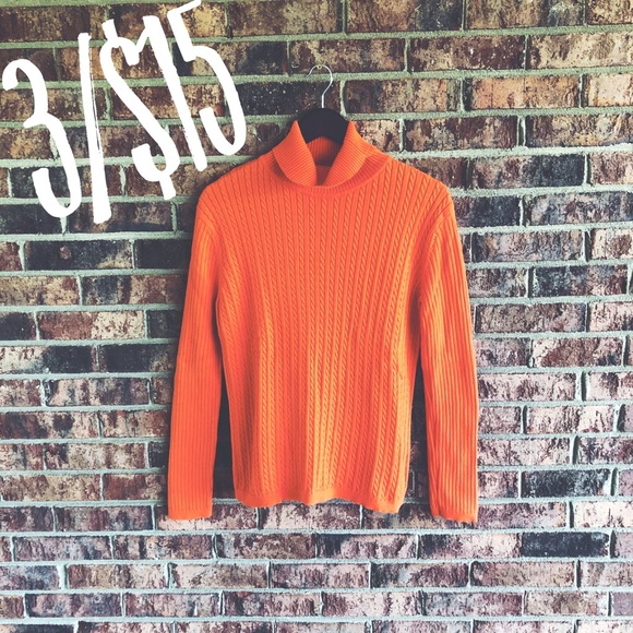 Evan Picone Sweaters - {EVAN PICONE} Orange Cable Knit Turtleneck Sweater